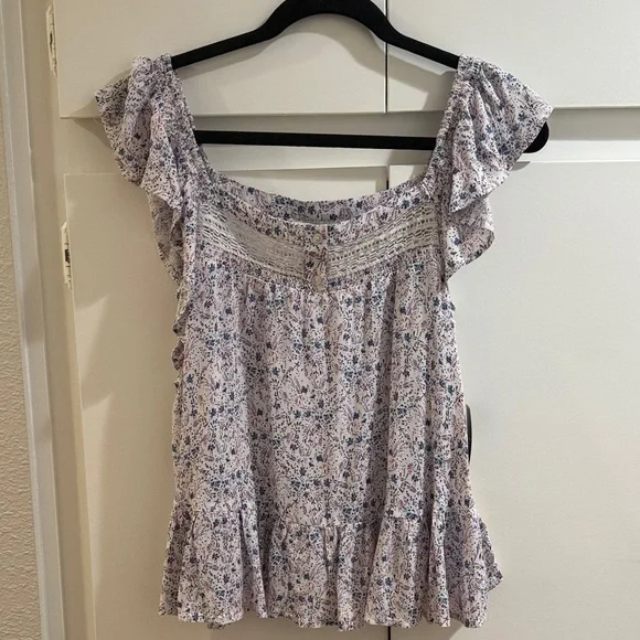 Lucky Brand Floral Ruffle Blouse - White and Blue - Picture 7 of 7